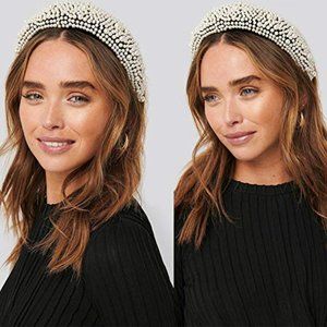 NEW Pearl headband, black embellished padded headband